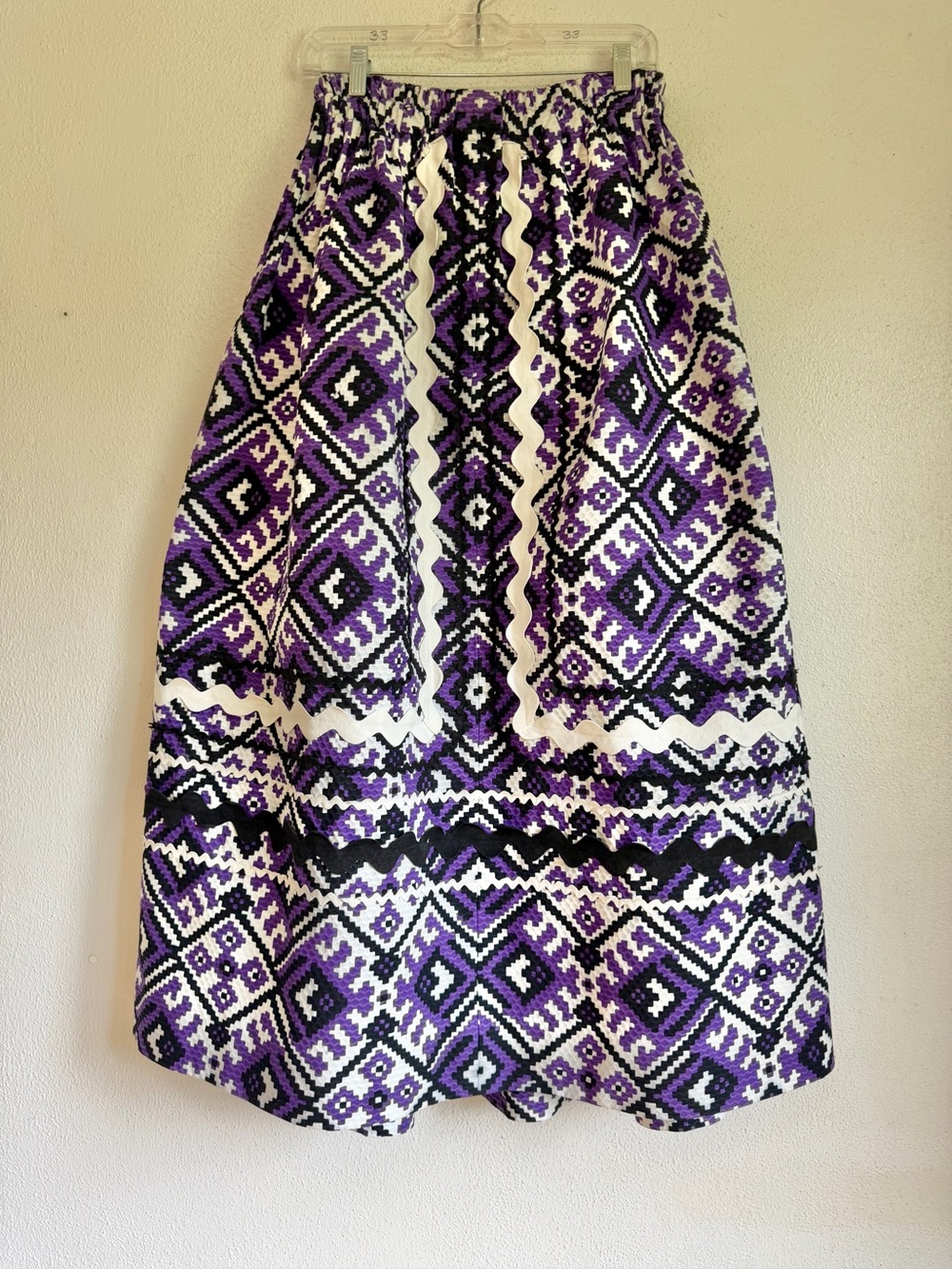 1960s FOLK MAXI SKIRT Vintage Southwestern Aztec A-line Purple Op Art Boho